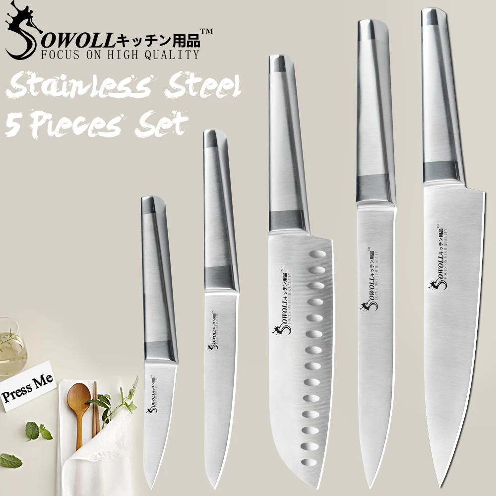 

SOWOLL Light Weight Stainless Steel Kitchen Cooking Knife Set Tools Seamless Welding Accessories Knives Set New Arrival Knife