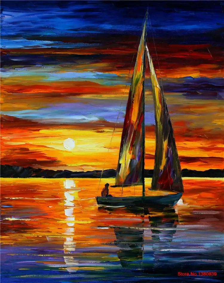 Дешево Холст картина маслом парусник красивый морской пейзаж холст wall art paint пейзаж фотографии спальные гарнитуры