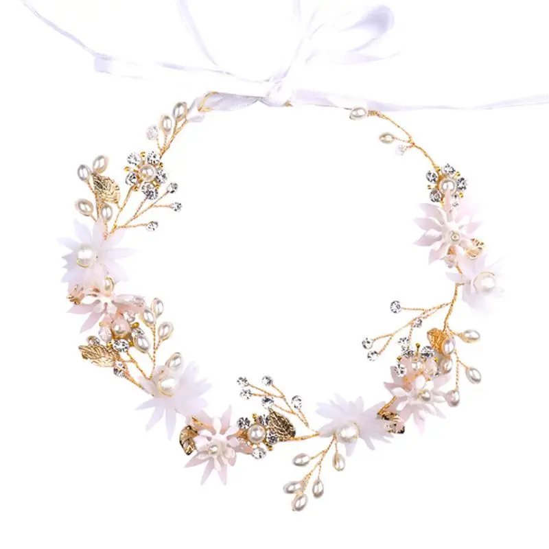 

Bride Headwear Hairpin Hair Band Pink Flower Pearls Jewelry Headpieces Wedding
