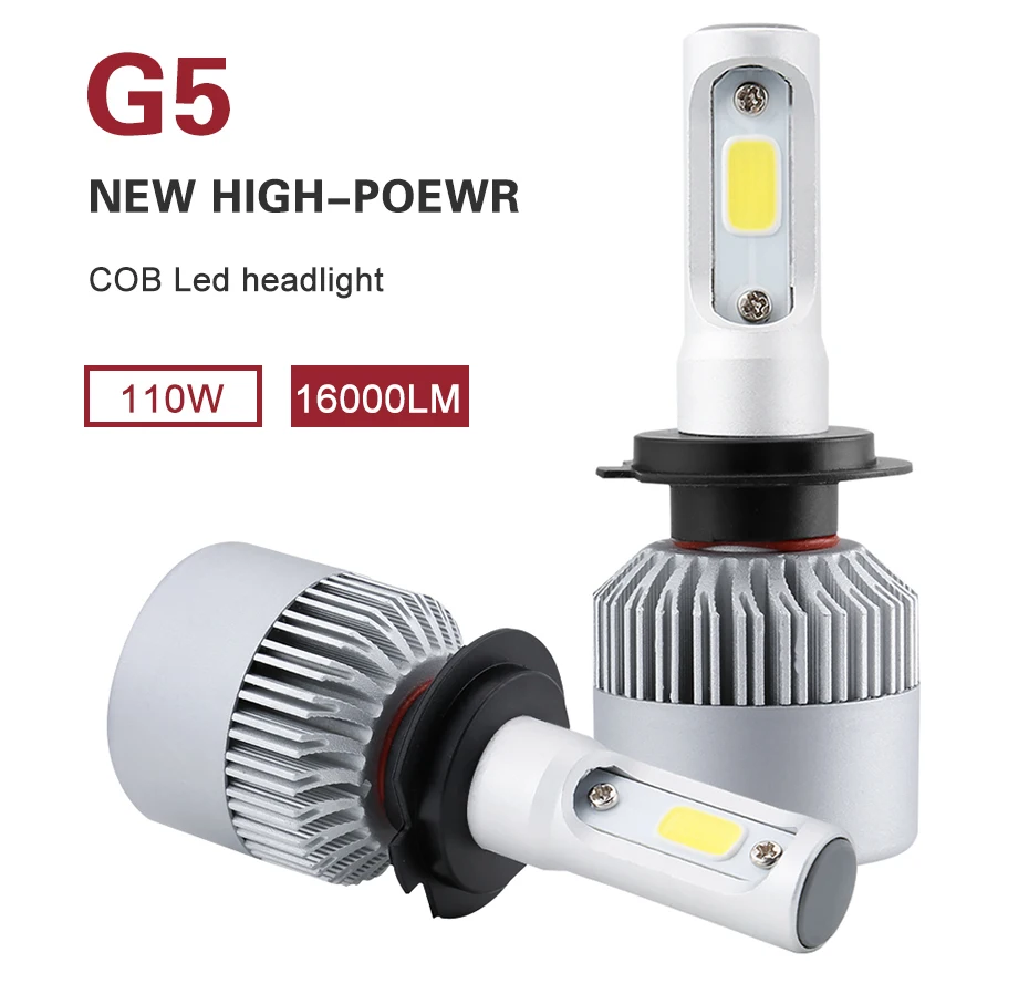 

Car-styling Car H7 H4 LED Headlight 80W 16000LM 12V 24V H13 H11 H1 9005 Headlamp Pure White 6000K Car Light Fog Light Bulbs G5