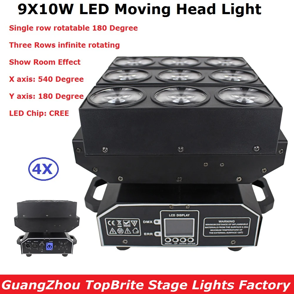 Светодиодный прожектор с движущейся головкой 4x lot 4 в 1 Cree 9X10W 15/20/47 каналов|moving head