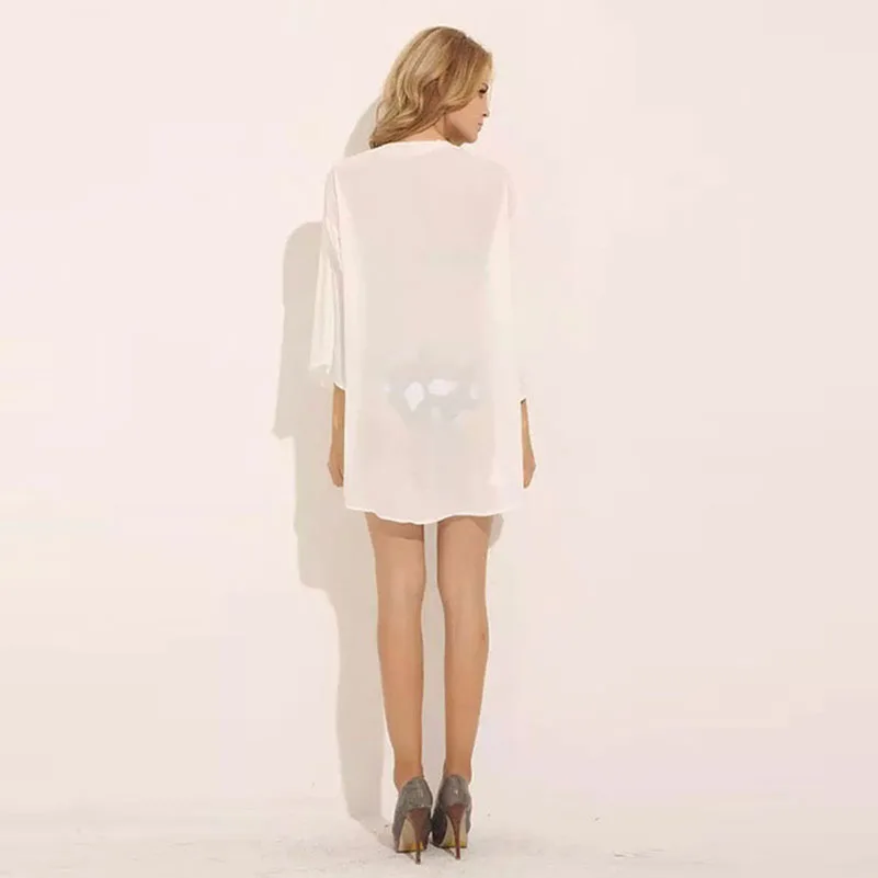 Solid Causal Kimono Cardigan Plus Size Batwing Sleeve Loose Women Blouses Elegant 2018 Sexy Black Summer Tops Beach **