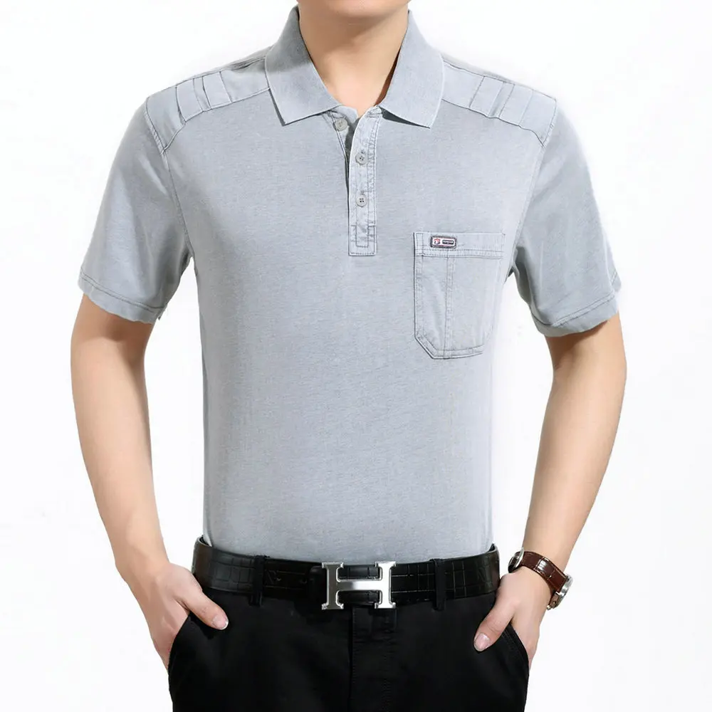 

Mature Man Summer Tshirt Father Casual Gray Yellow Blue Plain Color Tops Middle Aged Man Leisure Tees Male Short Sleeve T shirts