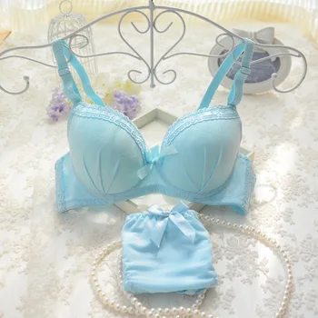

Free Shipping Bra Set A/B Cup 5 Solid Color Lace Cotton Girl Underwear Women Lingerie Lady Bra+panties Underwire Push Up B225