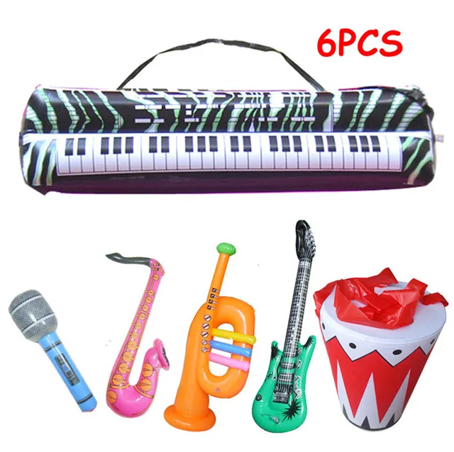 6pcs Set Simulation Inflatable Toys Musical Instrument Drum 6pcs Set Simulation Inflatable Toys Musical Instrument Drum Organ Sax Horn Microphone Guitar For Children