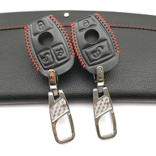 For Benz 2/3 Button Car Key Genuine Leather Case Cover Accessories For Mercedes Benz W202 W203 W204 W205 W210 W211 W124 Key Bag