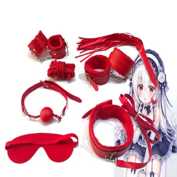 7 In 1 Sex Bondage Kit Set SM Sex Products Plush PU Leather Fetish Bondage bdsm Restraints Hand Cuffs Adult Sex Toys for Couples