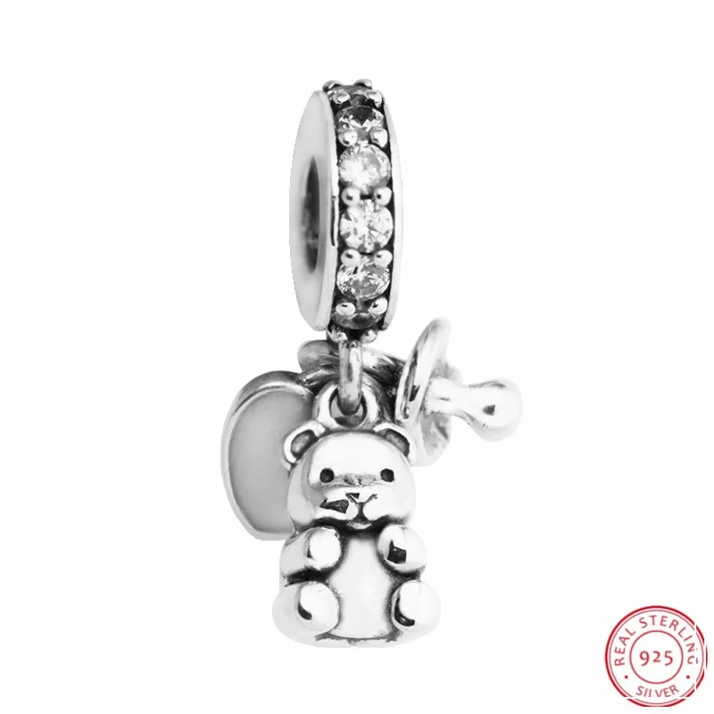 

Teddy Bear & Pacifier & Heart Baby Treasures Pendant Beads for Jewelry Making DIY Fit PANDORA Charms Silver 925 Original FL564
