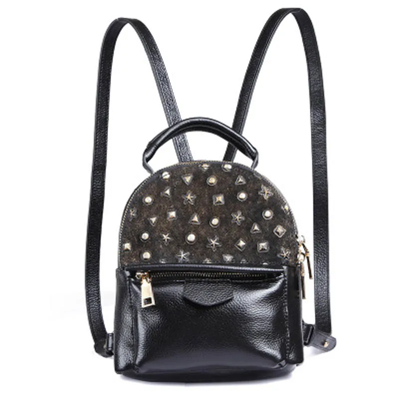 Mini Backpack Women Designer Genuine Leather Ladies Bagpack Anti Theft Rivet Backpack for ...