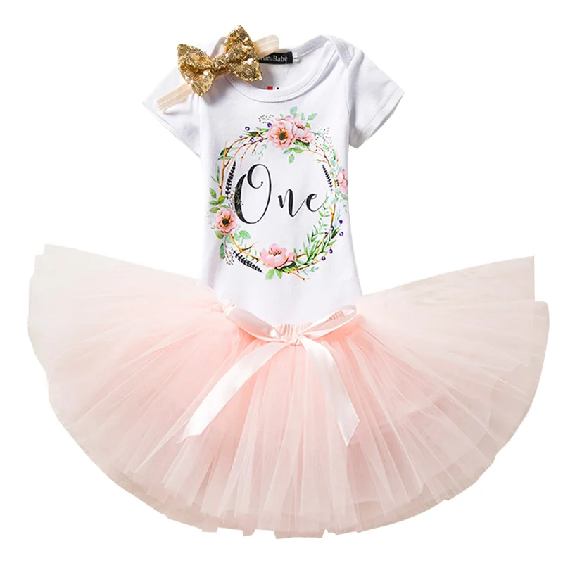Праздничный костюм для маленьких девочек; детская одежда; летняя брендовая одежда для новорожденных девочек; комплекты для первого дня рождения; одежда для крещения для маленьких девочек - Цвет: ONE-pink