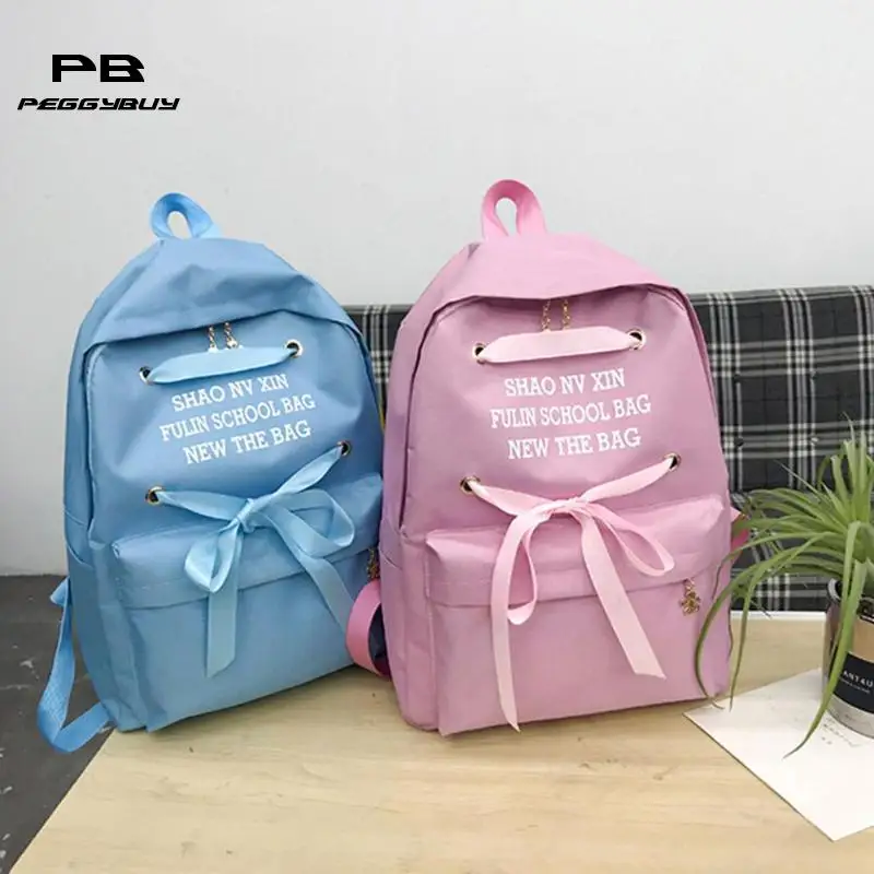 Las mujeres Mochila estilo Preppy Bookbags Oxford de lazo Mochila Escolar bolsas para la escuela de chicas adolescentes Mochila impermeable 2018 nuevo