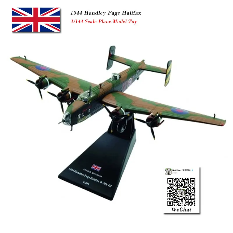 AMER 1/144 масштаб королевская воздушная сила 1944 Handley Page Halifax тяжелый бомбер литой металлический самолет модель игрушка для коллекции, подарок, дети - Цвет: Halifax