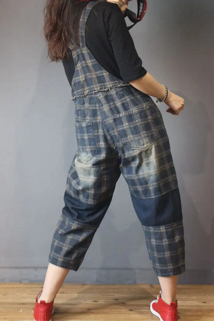 Blanqueado Y Del Todo Casuales Vintage Las Mujeres De Denim Overoles Azul Otoño Plus Primavera fósforo Tamaño Plaid 7qnSd7