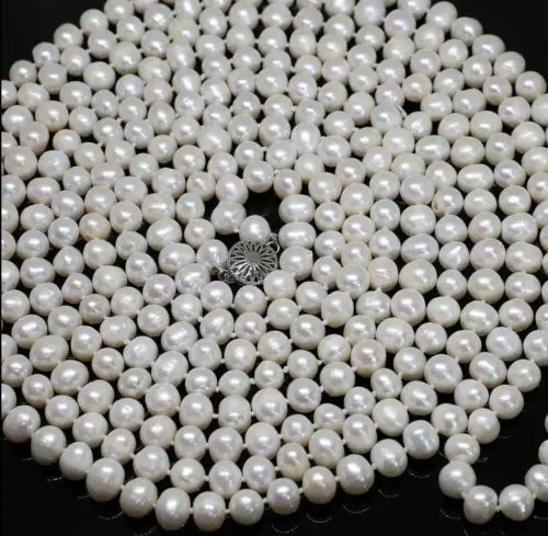 

HOT Natural 7-8mm White Akoya Cultured Pearl Necklace Long 110''
