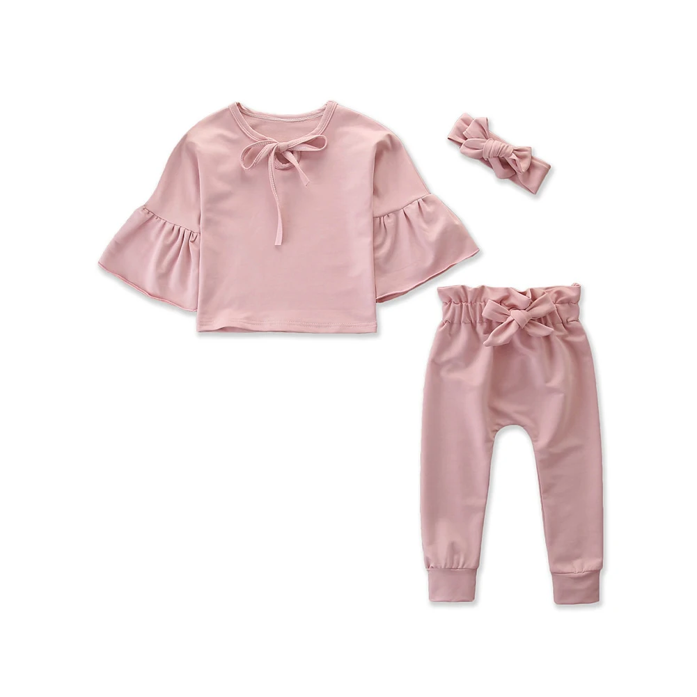 

2pcs Baby Girls Clothes Half Ruffles Sleeve Top+Pants Cotton Casual Solid Color Outfits Set Kids Girl Princess Clothes Set