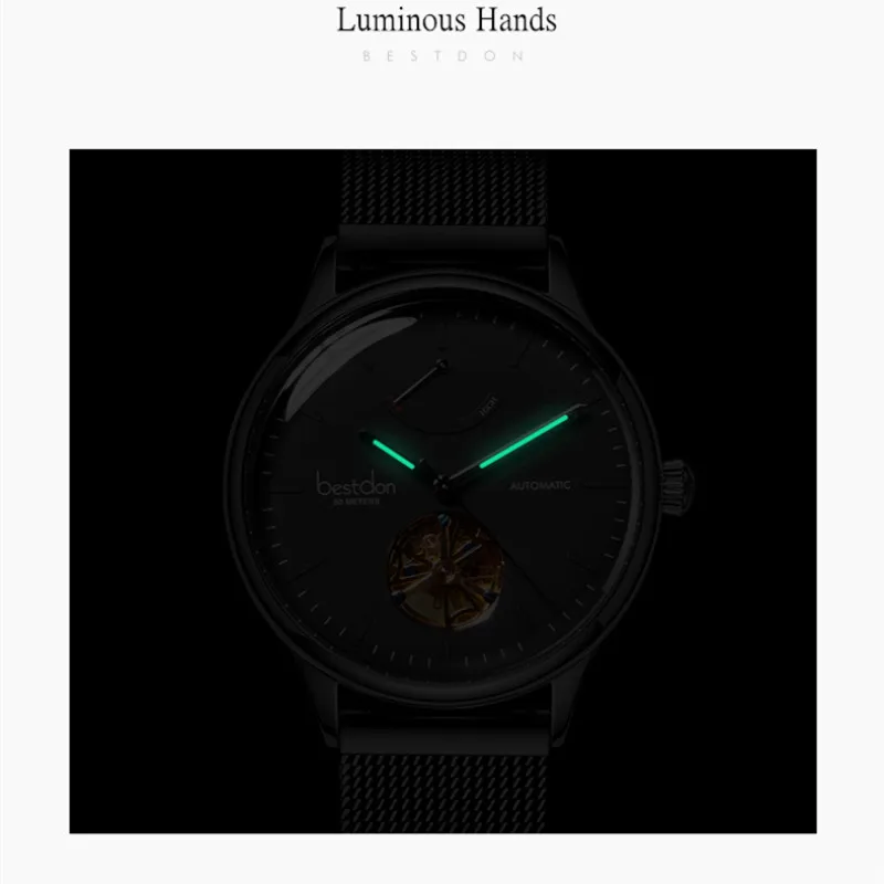 Bestdon الرجال التلقائي الميكانيكية ووتش الطاقة الحركية عرض الفاخرة العلامة التجارية الساعات الرياضية الرجال توربيون ووتش Relogio Masculi