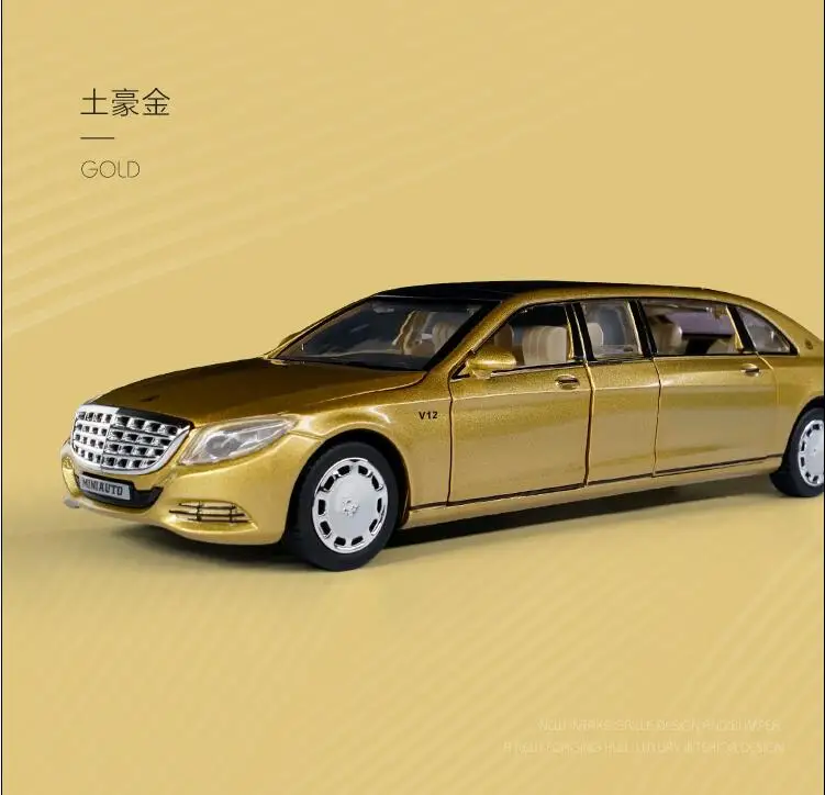 1:32 Maybach S650 Diecasts& Toy Vehicles модель автомобиля со звуком и светильник коллекция автомобиля игрушки для мальчика Детский подарок brinquedos - Цвет: Золотой