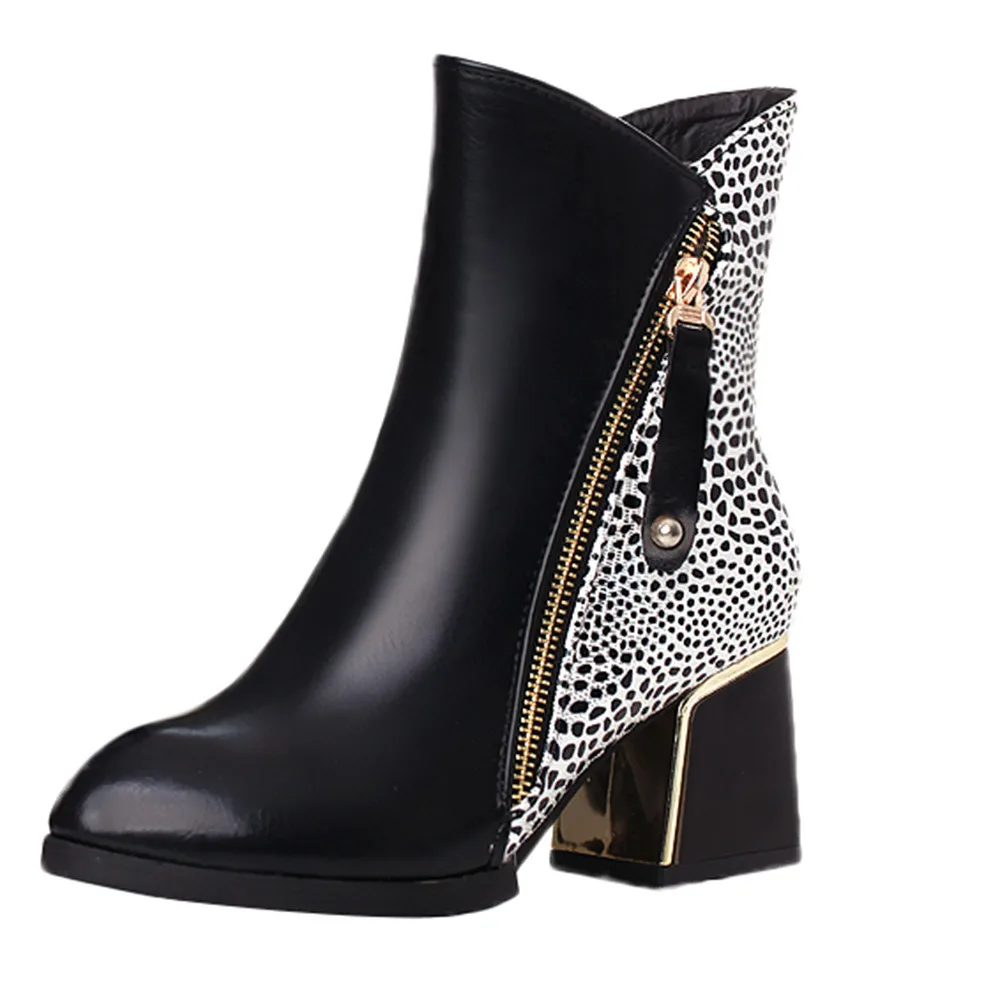 

Women Leisure Mixed Colors round toe solid Thick Heel square heel Boots Round Head Side Zipper Knight Boot ботинки женские