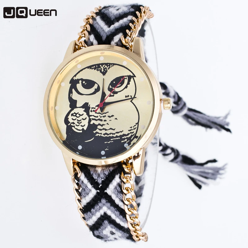 Korean Style Cheap Watches Ladies Braided Rope Bracelet Clock Lindo Fashion Colorful Owl Pattern Quartz Girls