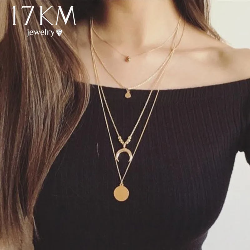 

Bohemian Necklace 2019 For Women Girl Gold Color Sequins Chokers Necklaces Multi layer Collar Bijoux Fashion Jewelry Wholesale