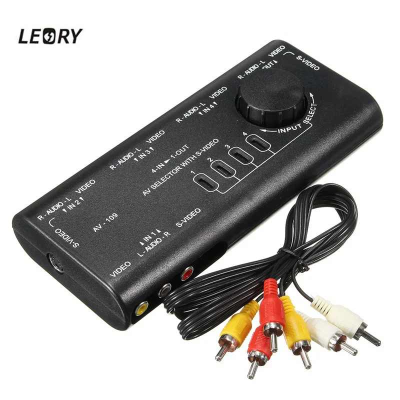 

LEORY 4 In 1 Audio Video Signal Switcher Splitter Out AV RCA Switch Box 4 Way Selector With RCA Cable For Television DVD VCD TV