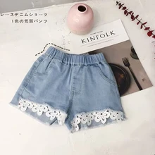 Летние джинсовые шорты для девочек; Детские шорты; модные детские штаны; детские джинсы с цветочной вышивкой; 2-7 лет