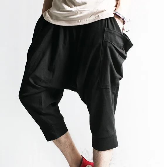 New Men's Personality big pocket design RO style low crotch cross pants