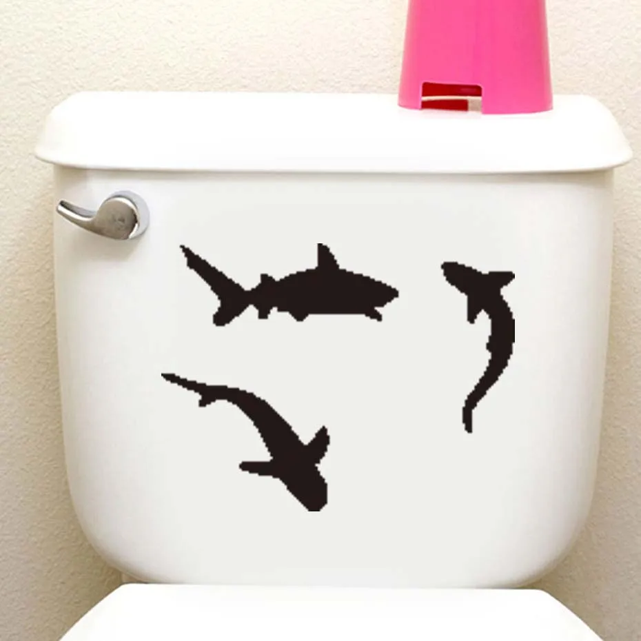  Two Scuba Divers Wall Decals Sharks Toilet Sticker Combine Creative And Interesting For Washroom Bathroom Home Decoration (1)
