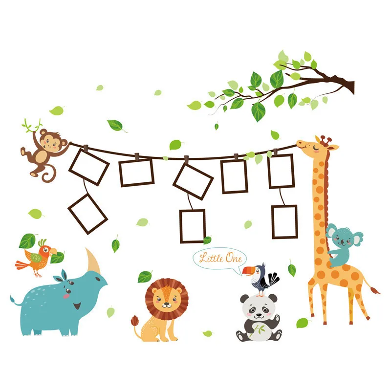 

Cartoon Animals Wall Sticker Zoo Photo Frame Children's Bedroom Entrance Decorative Wall Papers Arranged Playful Wall Stickers