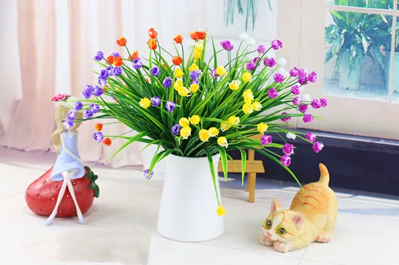 Flone Artificial Plastic Fake Flowers 35cm Small Flower Bouquet Tulip Home Living room Warm Decoration Garden Artificial Flowers (30)