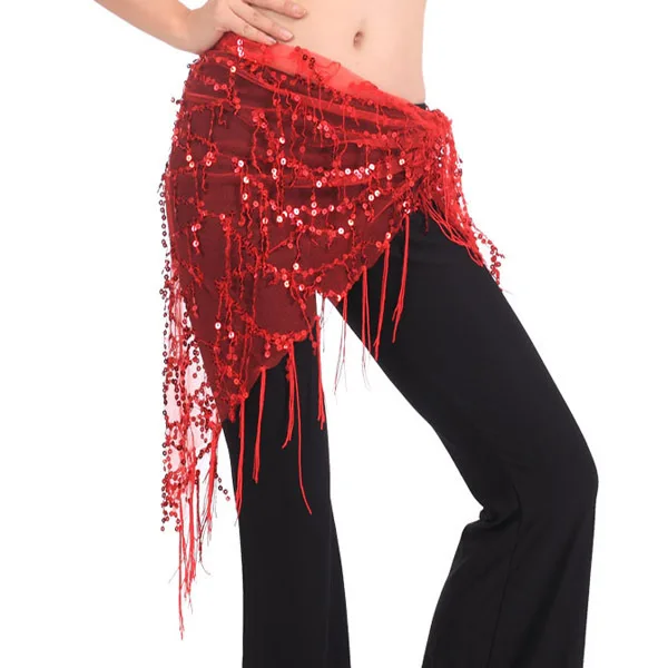 New Women Belly Dance Triangle Hand Make Sequin Tassles Mesh Hip Scarf Wrap 9 Colors Wholesale