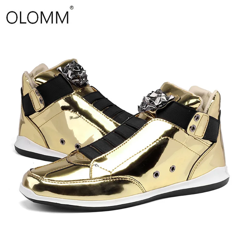 

Top Quality High Top Casual Shoes for Men Super Cool Lion Head Gold Silver Botas Mens Casual Shoes Men High Top PU Leather Shoes
