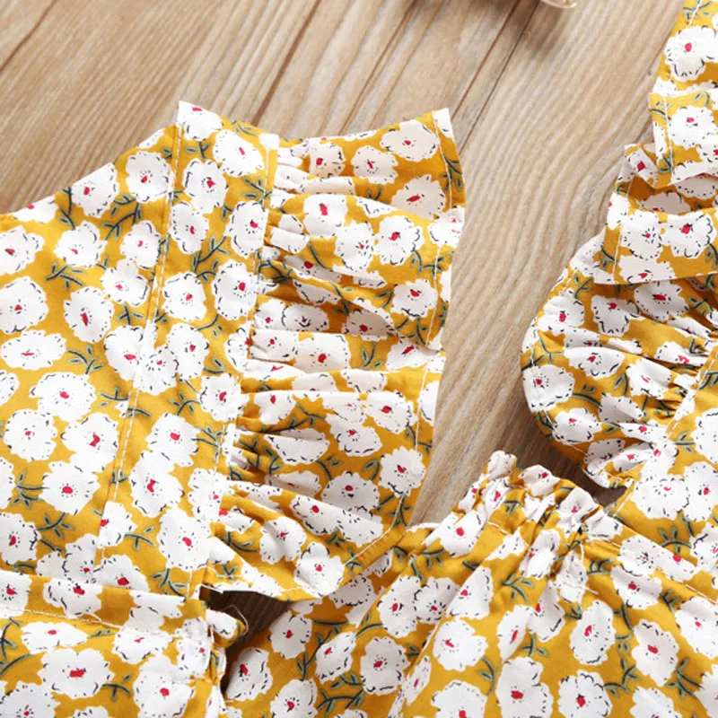 Toddler Baby Girls Vintage Ruffles Floral Dresses with Knot Headband Kids Summer Fly Sleeve Princess Dress Children Sundress (10)