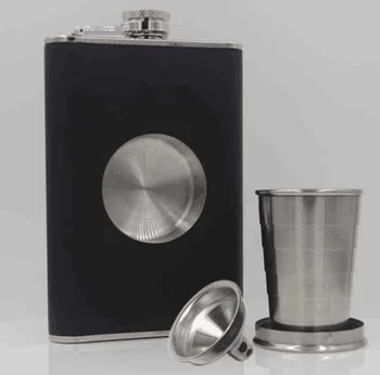 

50PCS 8oz Flagon Hip Flask Wine Pot Whiskey Stainless Steel Folding Cup Leak Proof Barware Drink Alcohol Whisky with unnel