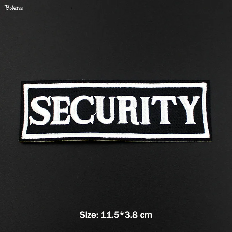 

White Words Logo Security Embroidered Patch Iron On for Cloth Fashion Badge Appliques for Jackets Jeans Stickers