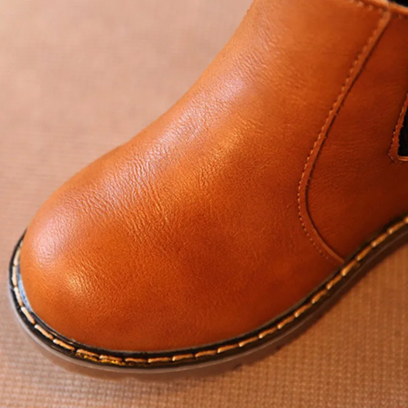 Осенне-зимняя детская обувь для девочек; кожаные ботинки; теплые зимние ботинки из толстого плюша и хлопка для мальчиков; Детские Модные ботильоны в стиле ретро