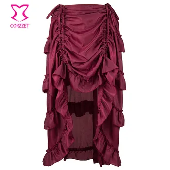 

Dark Red Chiffon Ruffles Victorian Gothic Skirt Sexy Club Party Skirts Womens Vintage Front Short Back Long Steampunk Skirt Saia
