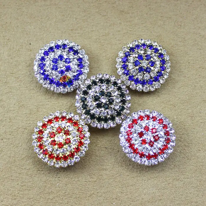 

20PCS 25mm Round Sapphire Red Emerald Crystal Button rhinestone centerpieces with shank Gold Sliver Set For DIY browband Garment