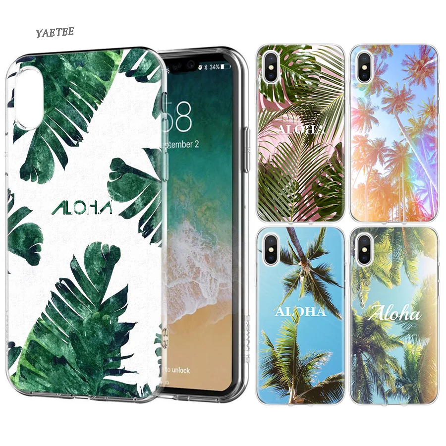 

Green Venice Aloha Palms Printed Trees Soft Silicone Phone Back Case For Apple iPhone 6 6S 7 8 Plus X XS MAX XR 5S 5C SE 5 Cover