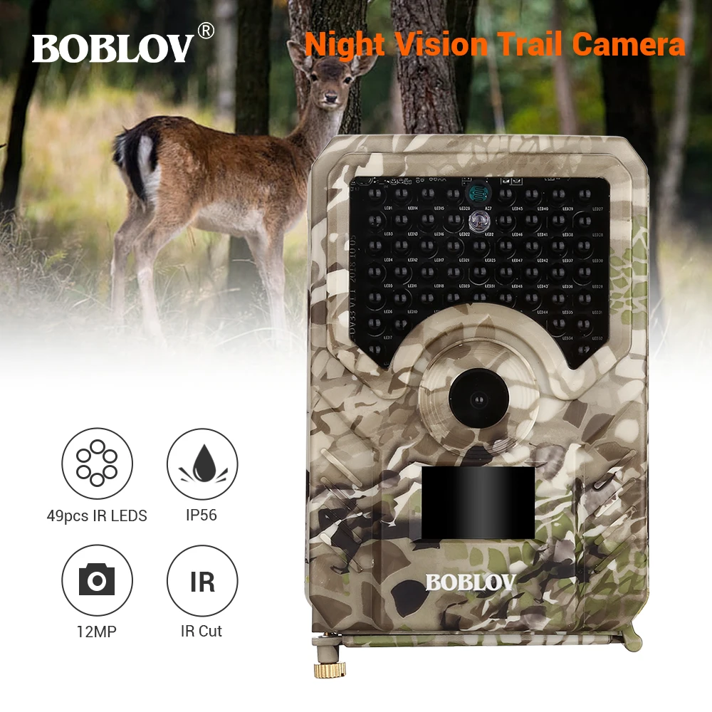 Фотоловушка BOBLOV PR200 12MP 49 шт. Инфракрасные светодиоды камера для охоты