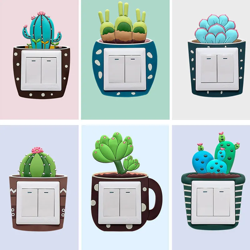 New Cartoon Cactus Shape Light Switch Surround Socket Finger Plate Panel Cover Hot for Home Decoration Wall Sticker