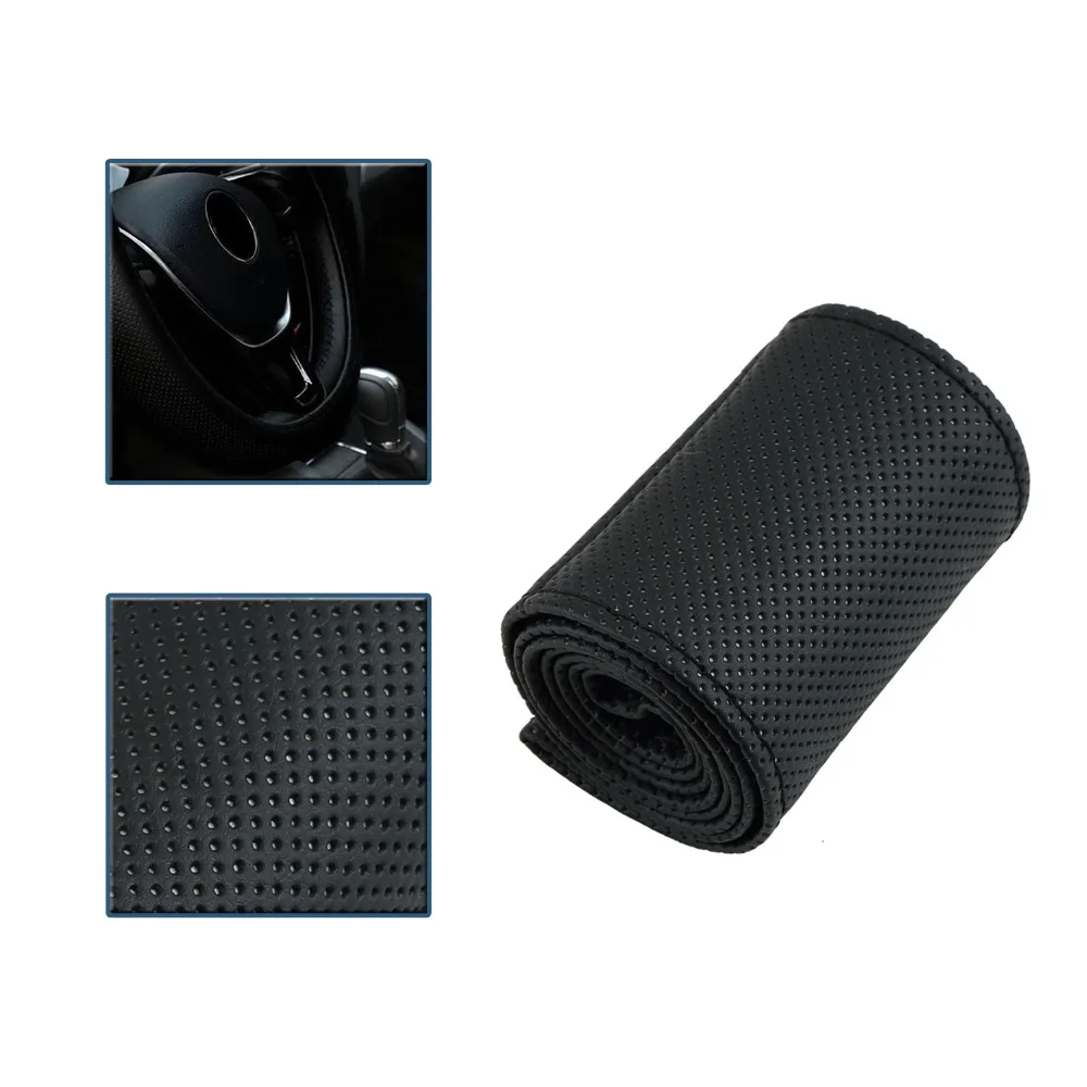 New Anti-slip Breathable PU Leather DIY Car Steering Wheel Cover Case With Needles and Thread Fit for Diameter 36-38cm