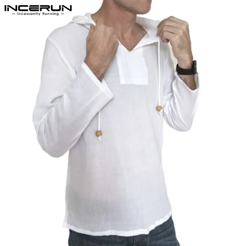 INCERUN 2020 Autumn Men Shirt Hooded Long Sleeve 100%Cotton Solid Casual Shirts Men Loose Streetwear Tops camisa masculina S-3XL INCERUN 2020 Autumn Men Shirt Hooded Long Sleeve 100%Cotton Solid Casual Shirts Men Loose Streetwear Tops camisa masculina S-3XL