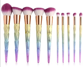 

Purple Glitter Crystal Makeup Brush Set 10pcs Diamond Professional Brushes Concealer Make Up Brush Powder lip Fan Brush