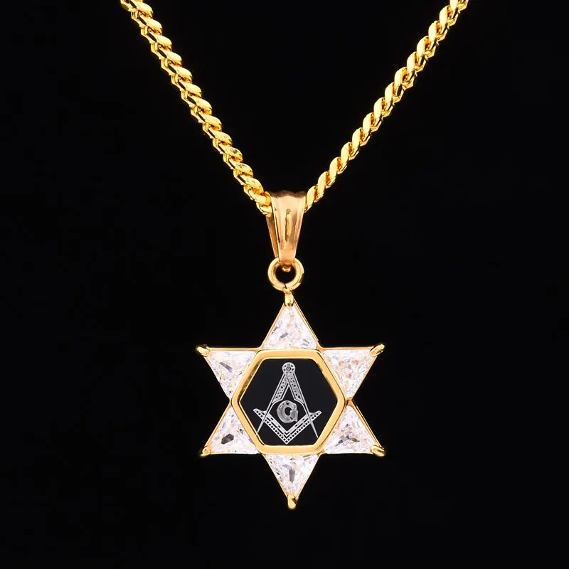 Мужские подвески в стиле хип-хоп из нержавеющей стали в форме гексаграммы масонской формы, циркониевое ожерелье в стиле хип-хоп, мужские ювелирные изделия