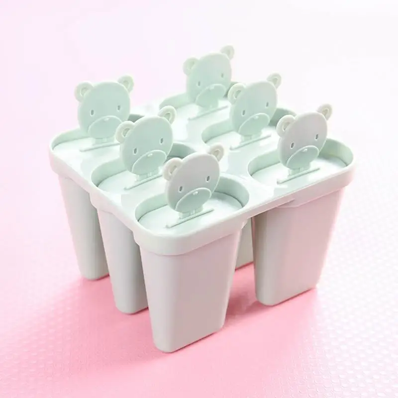 

6 Cell Bear Handle Mould Tray Pan Kitchen 3 color Frozen Ice Cube Molds Popsicle Maker DIY Ice Cream Tools Cooking tools