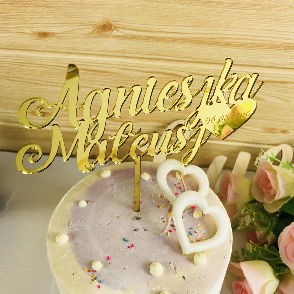 Personalized wedding cake topper,Custom Bride & Groom names with date cake topper,Mr and Mrs Wedding cake topper Decor Supplies  (1)