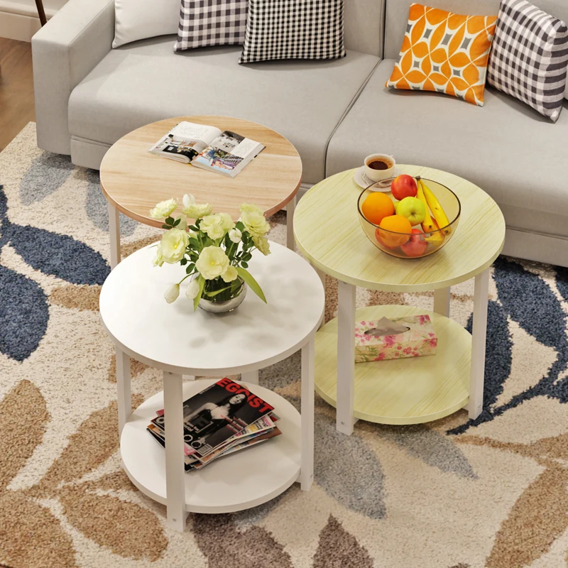 Creative Small Round Coffee Table Simple Modern SimpleSofa Side 2 Layers Computer Desk Table Living Room Funiture 50*55cm