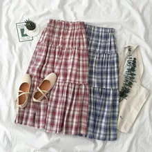 Женская клетчатая юбка с оборками плиссированная весна лето новые женские юбки Ампир