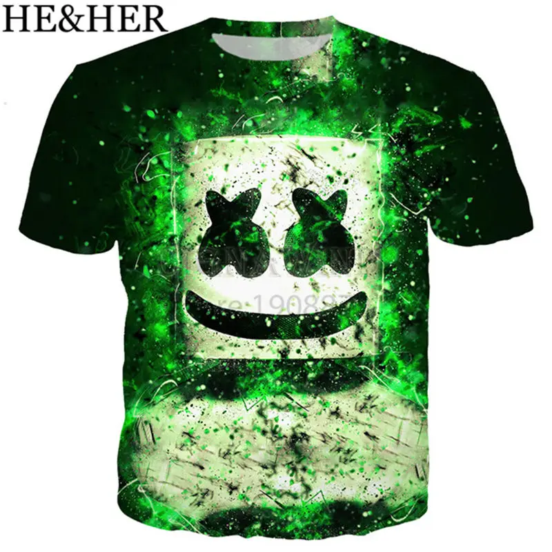 

New arrive popular marshmello Dj t shirt men women printed popular tshirt streetwear short sleeve casual summer tops